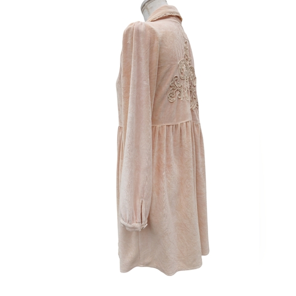 JDL Coat Duster Mottled Pink Velvet Medium Button Front Floral Crewel Work Back - Picture 8 of 15